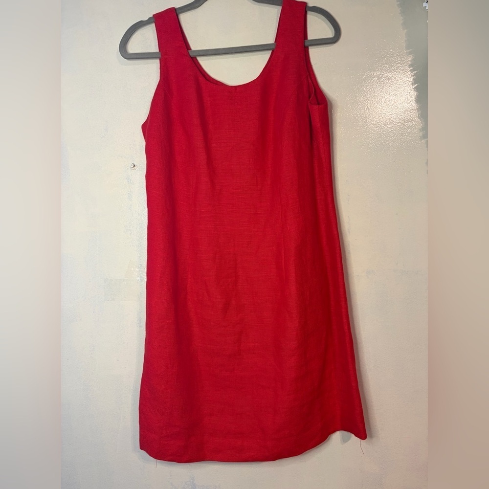 Jennifer Moore linen red shift dress 12 petite holidays evening formal romantic